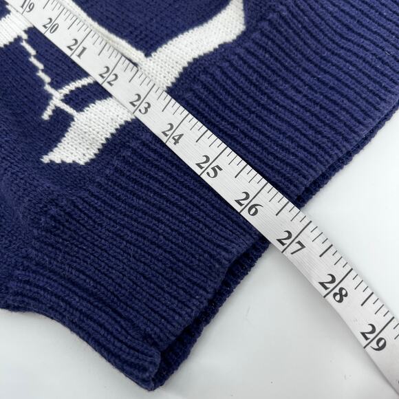 Vtg Parker of Vienna Sweater Crew Neck Cotton Mens L Navy Blue White Nautical - Picture 7 of 7